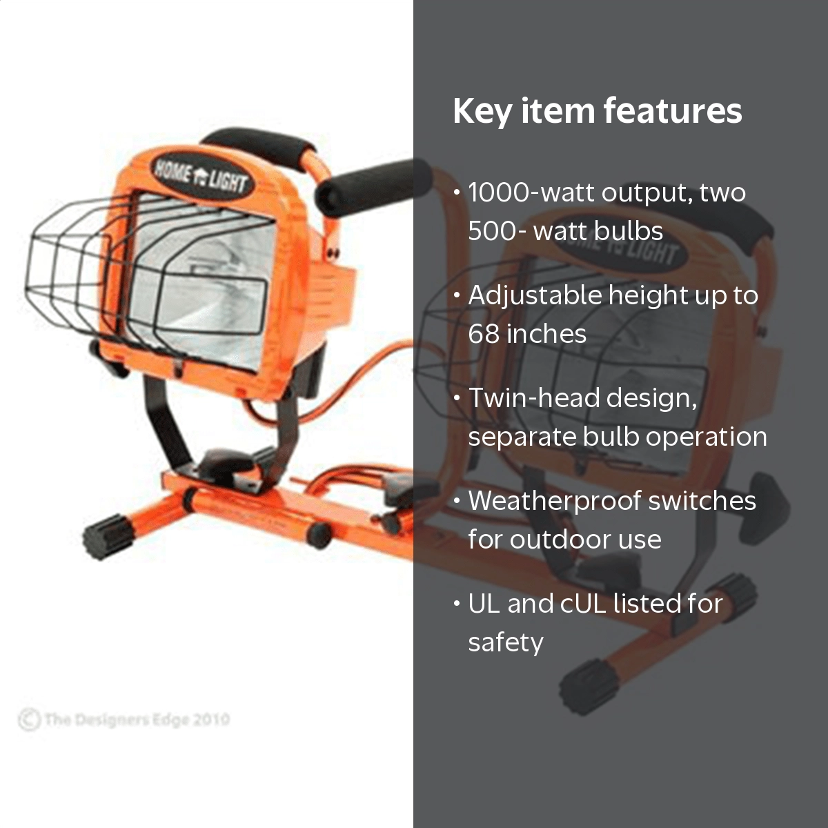 Designers Edge L14SLED Orange 1000-Watt Twin-Head Adjustable to 68