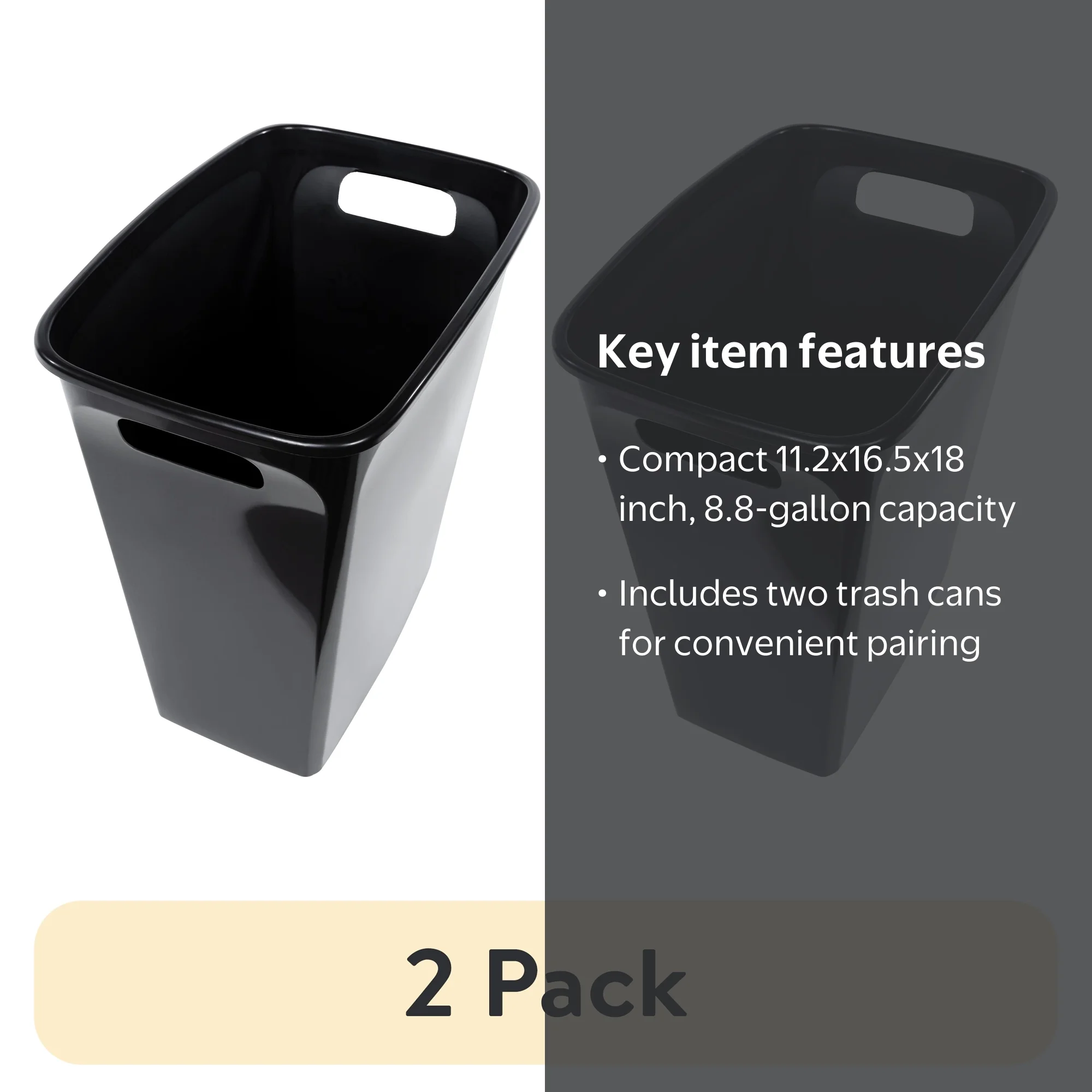 Hefty 8.8 Gallon Slim Black Trash Can with Handles for Office or