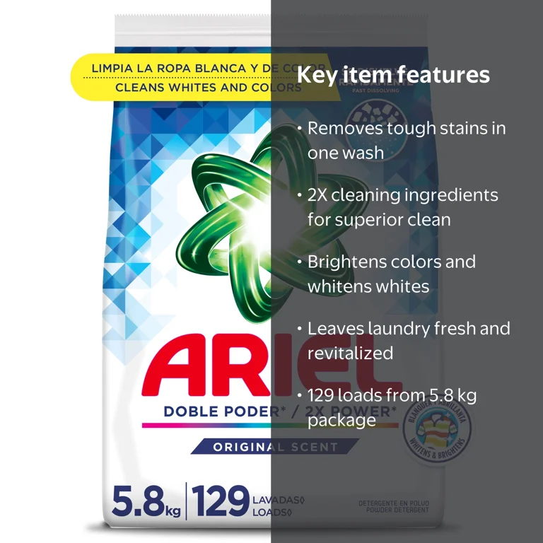 Ariel Laundry Detergent Powder, Original Scent, 5.8 kg, 129 Loads