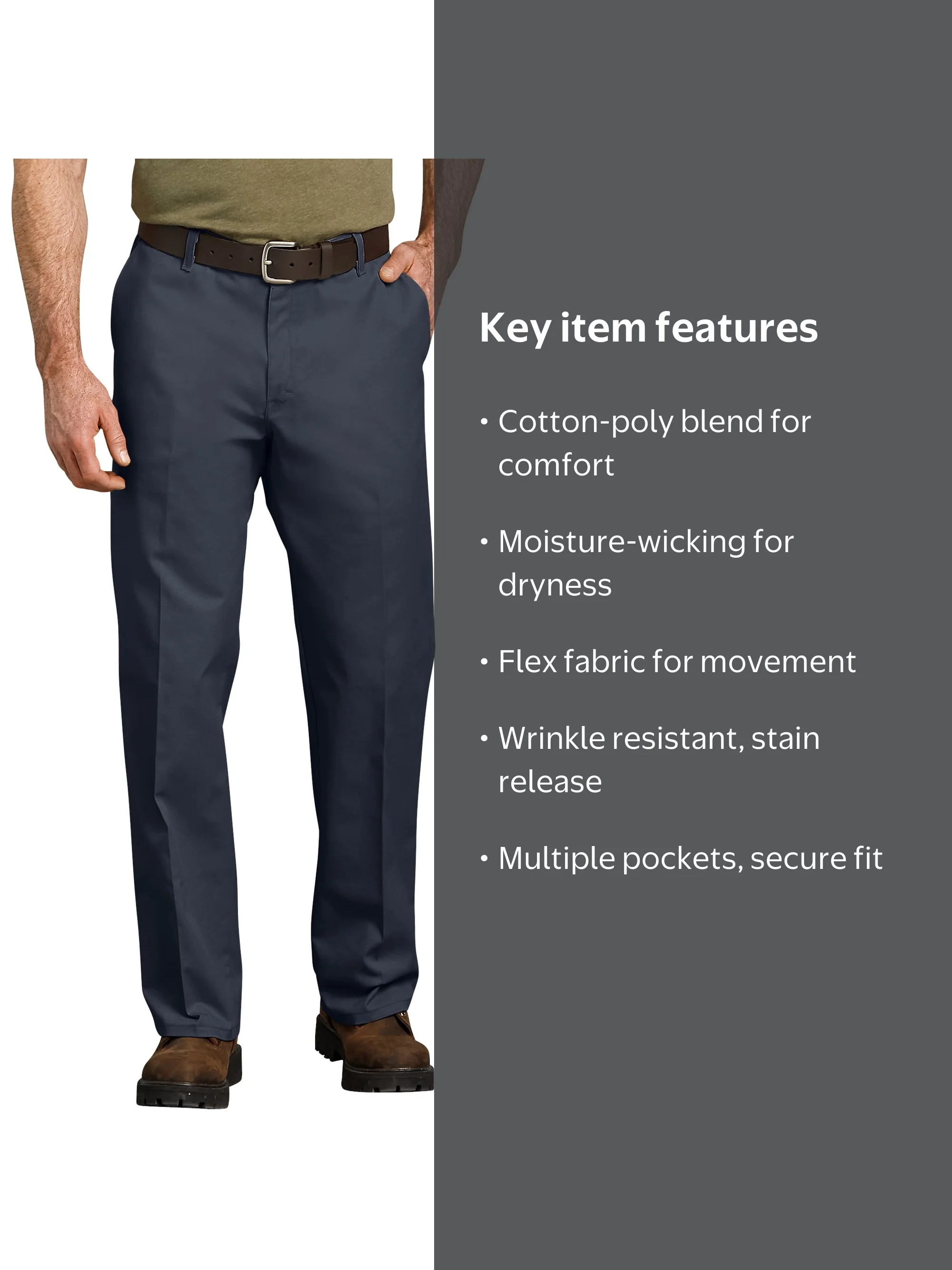 Genuine Dickies Men's Relaxed Fit Straight Leg Flat Front Flex