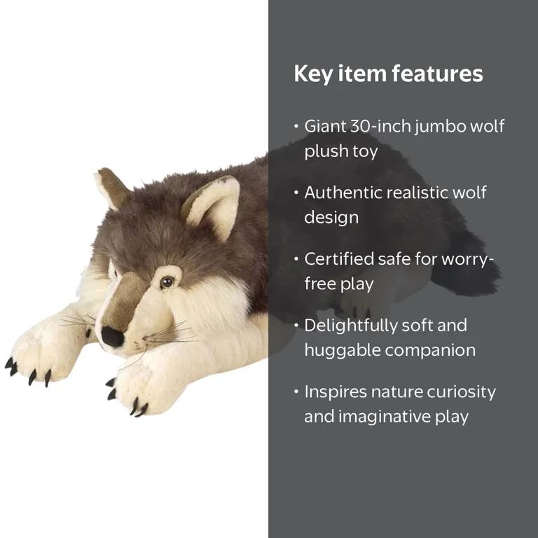 Wild Republic, Plush Toy, 30 Inches Jumbo Plush Wolf, Multicolor