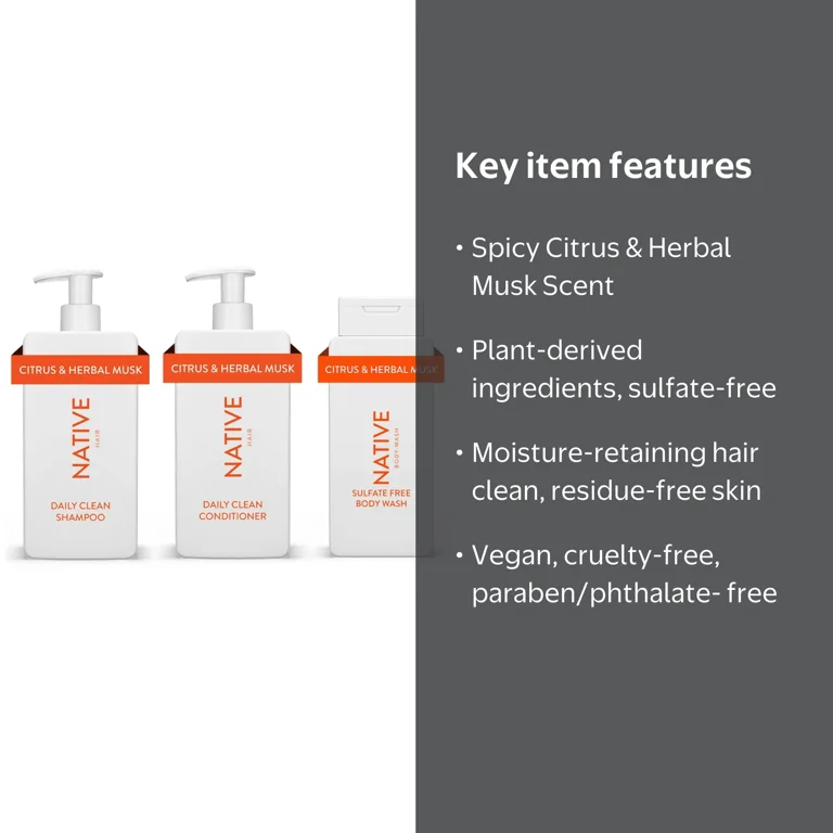 Native Daily Clean Shampoo, Conditioner, & Body Wash Set, Citrus
