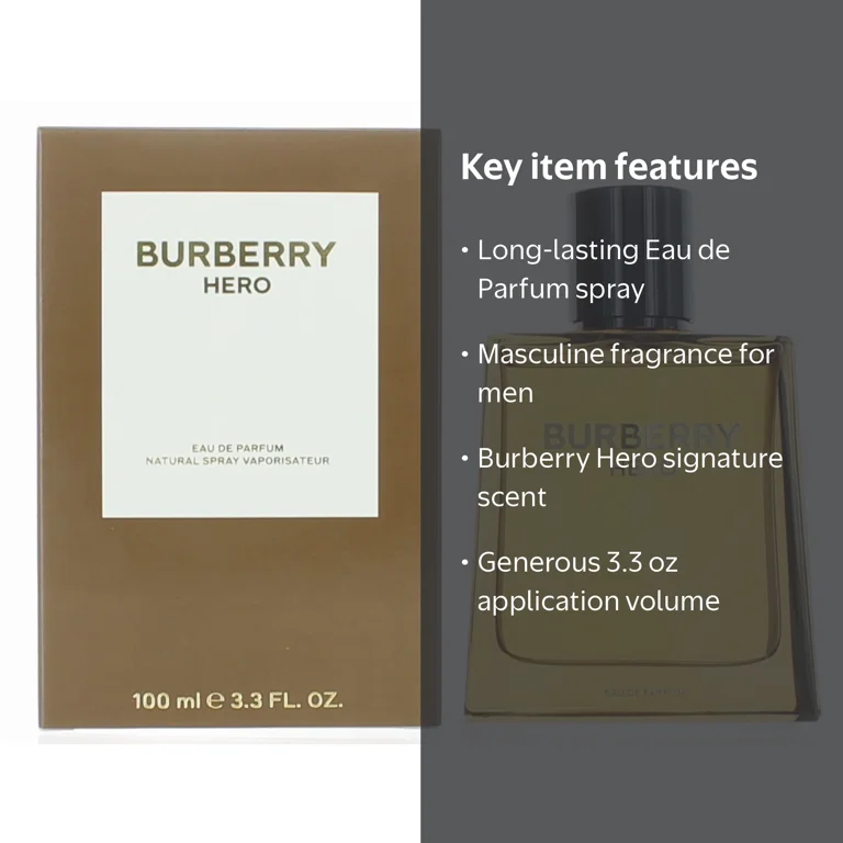 Burberry Hero Eau De Parfum, Aromatic Woody Masculinity, 3.3 oz