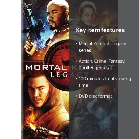 SDS Mortal Kombat Legacy DVD, Action Crime Fantasy Thriller, 100