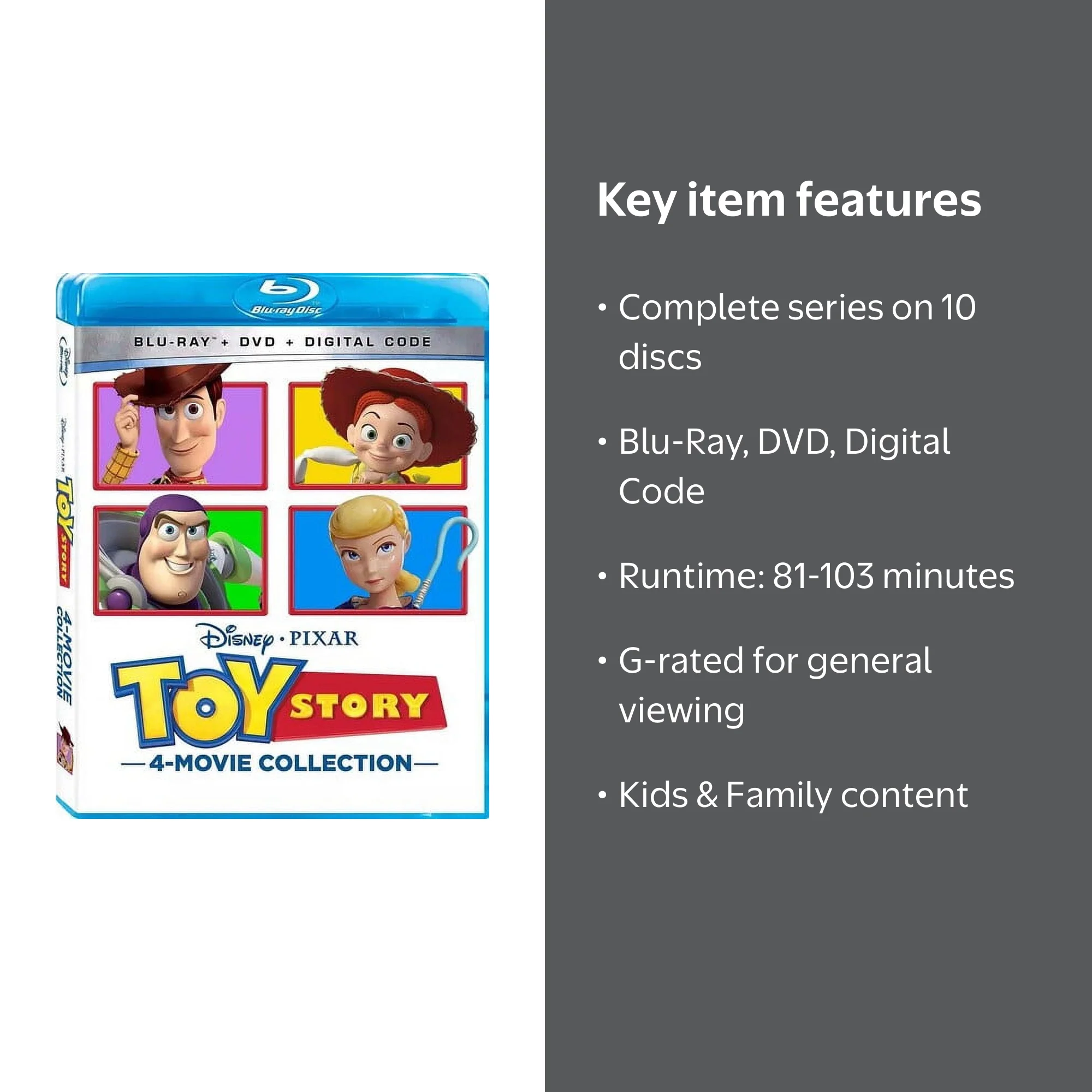 Toy Story: 4-Movie Collection, 10-disc Blu-Ray DVD Digital