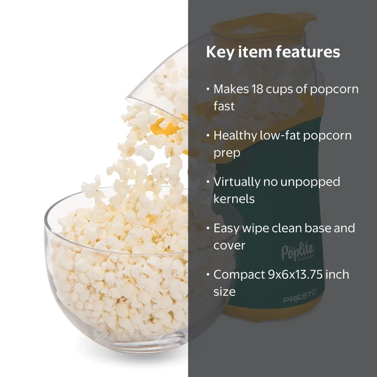 Presto Pop Lite Hot Air Corn Popper, 18 Cups, Oil-Free - Walmart.com