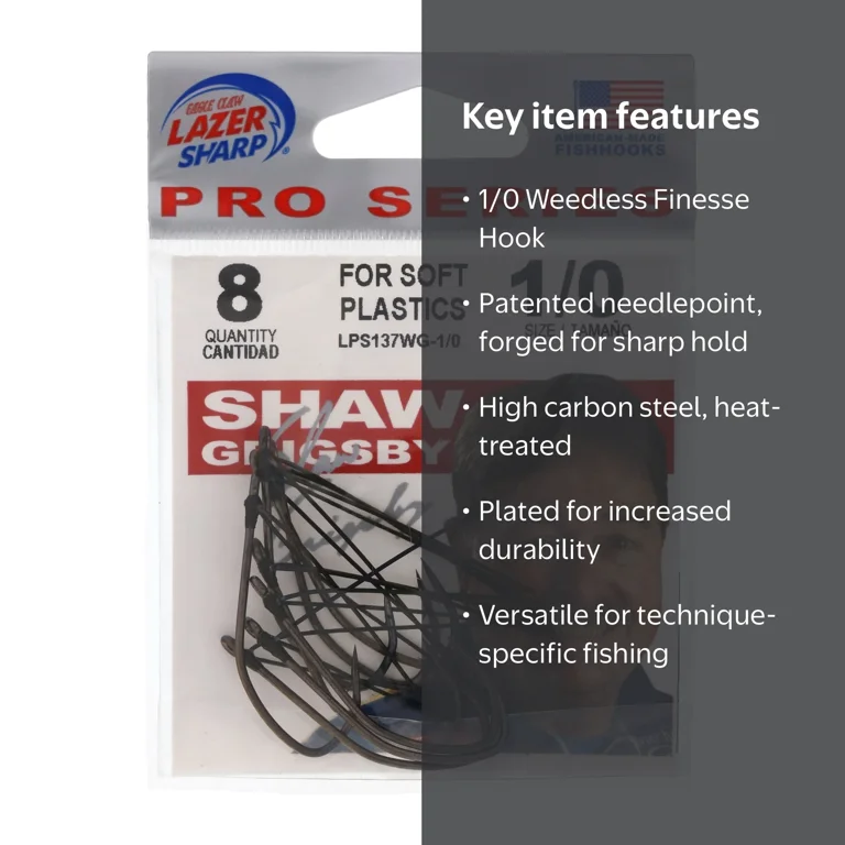 Eagle Claw Lazer Sharp Pro Series Weedless Finesse Hook, Size 1/0