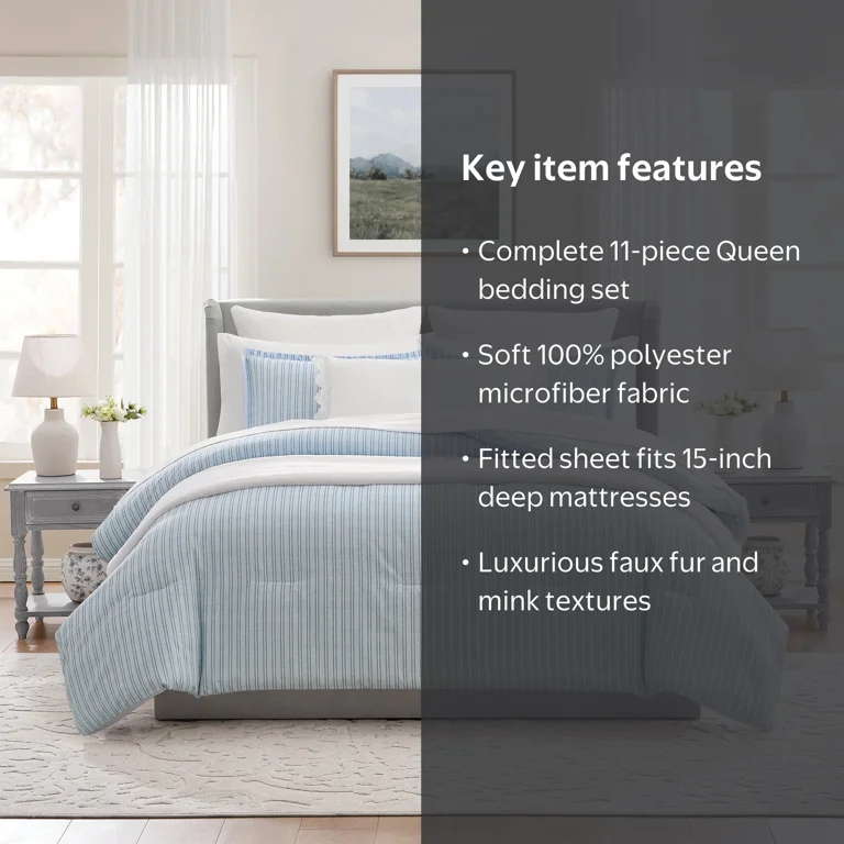 My Texas House Stripe 11-Piece Comforter Set with Sheets, Blue