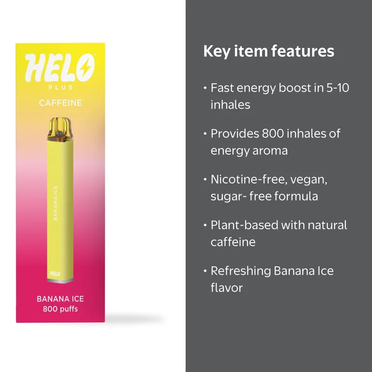 MELO HELO Plus Caffeine Diffuser, Banana Ice, 800 Puffs, Vegan