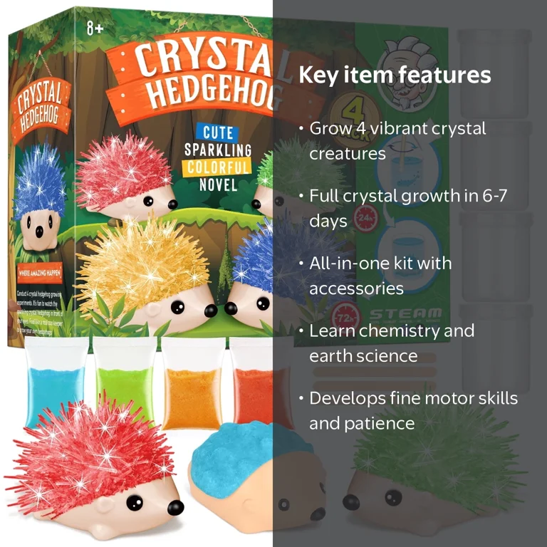 Piano Potato, Crystal Growing Kit, 4 Vibrant Color Hedgehogs