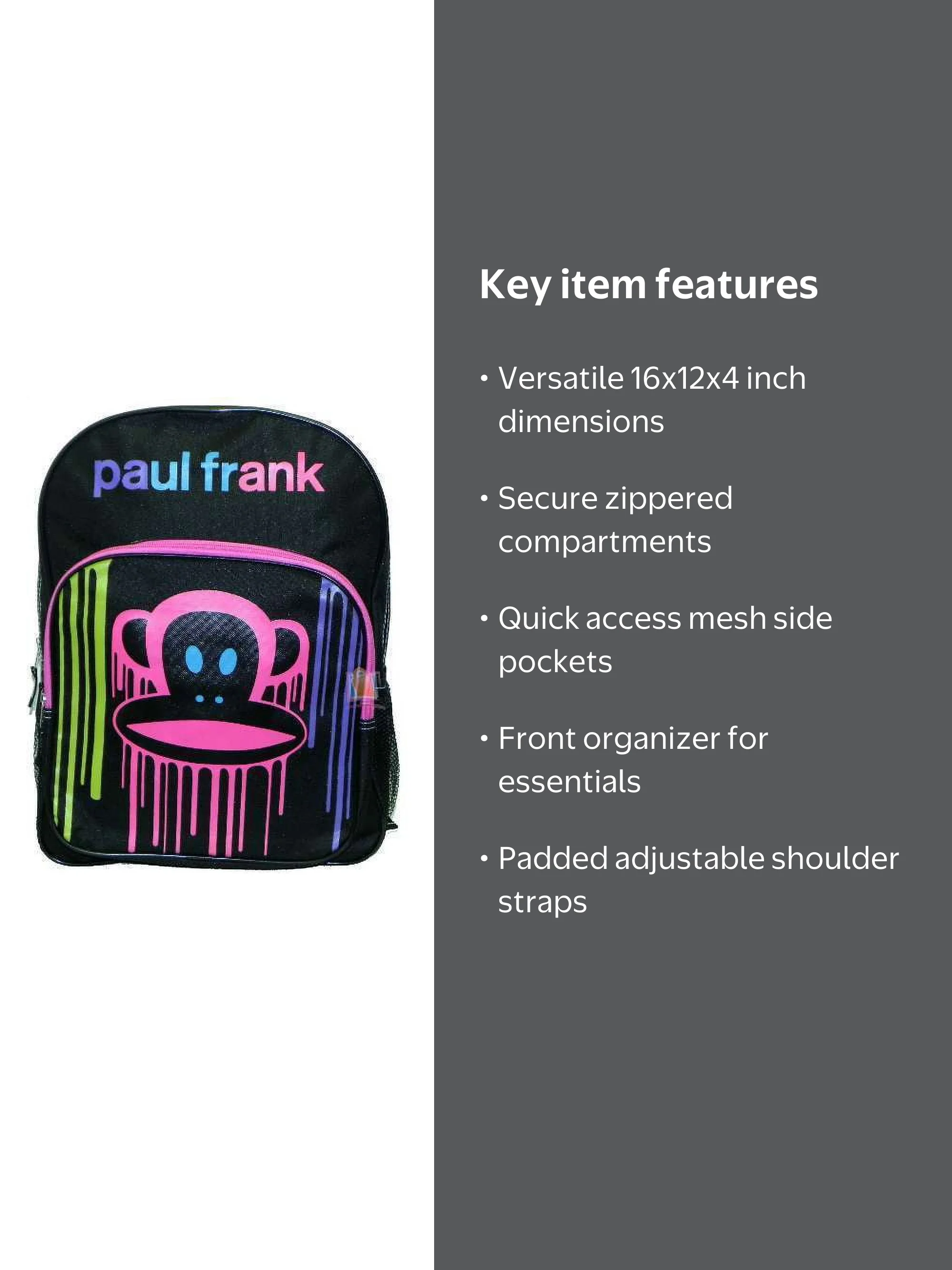 Paul Frank Backpack Julius Book Bag Multi-color, New - Walmart.com