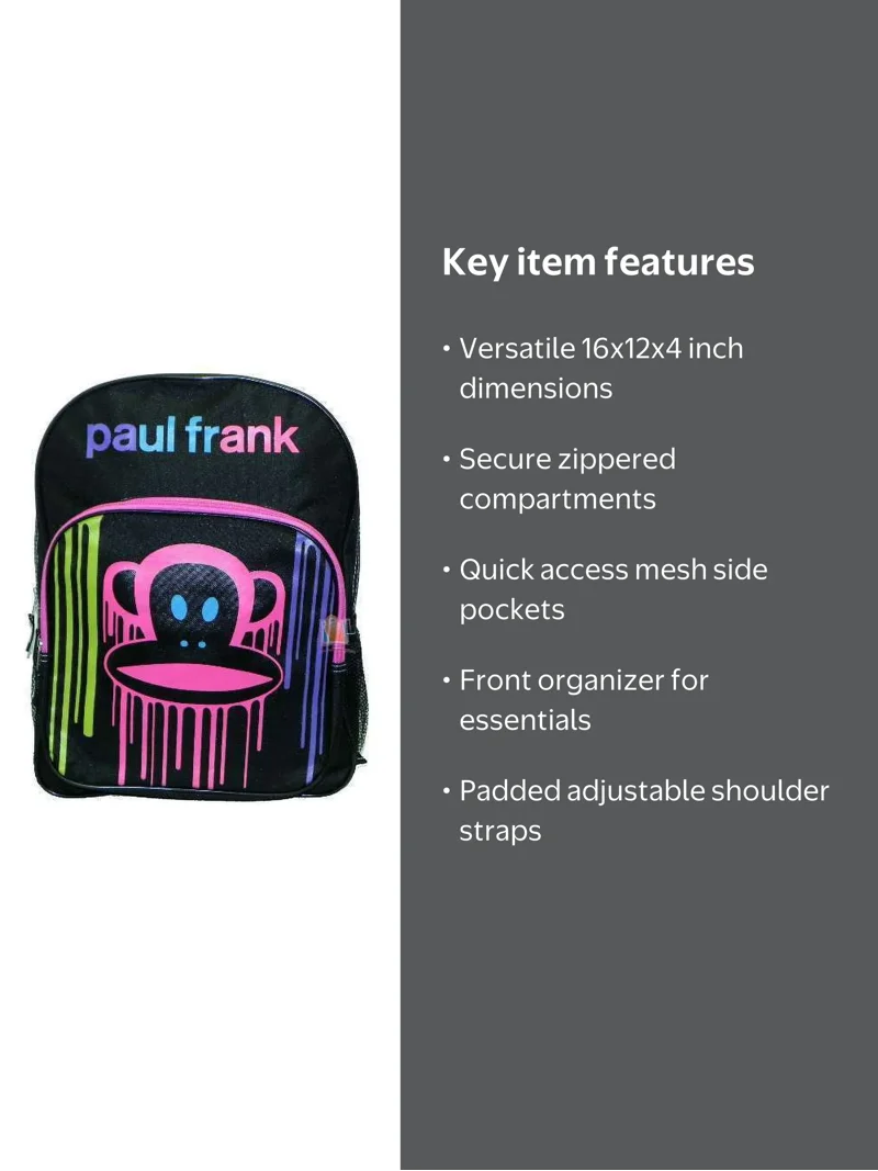 Paul Frank Backpack Julius Book Bag Multi-color, New - Walmart.com