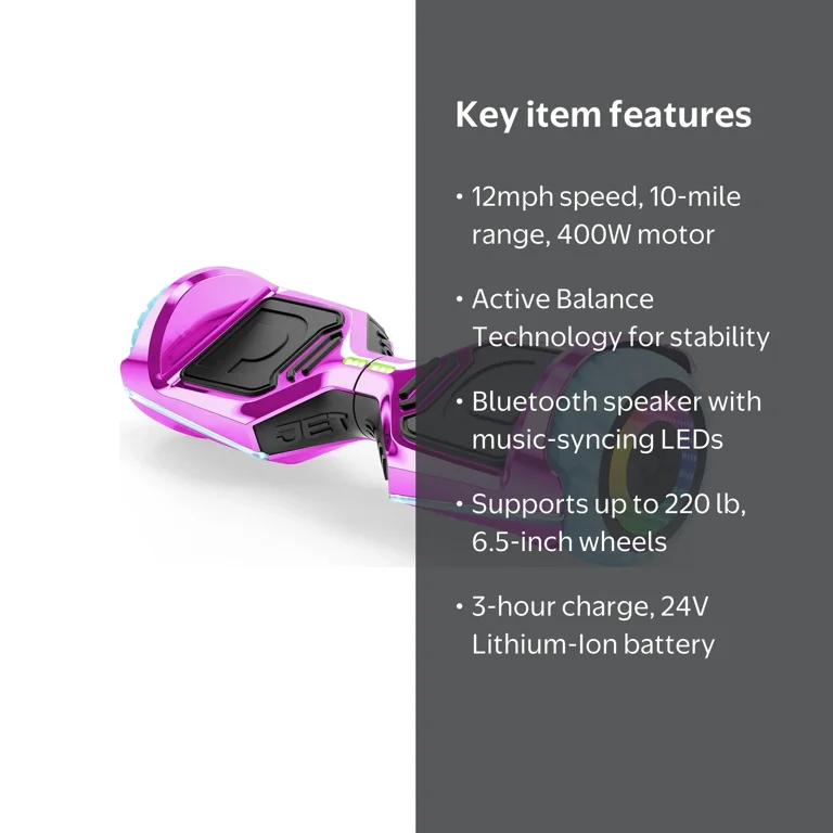 Jetson Rave Hoverboard, Pink, Bluetooth Speaker, Customizable LED