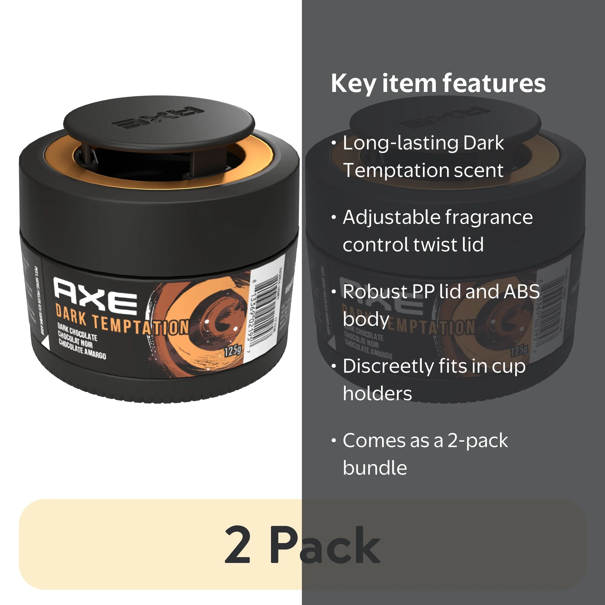 2 pack) AXE Gel Can Car Air Freshener (Dark Temptation Scent, 1