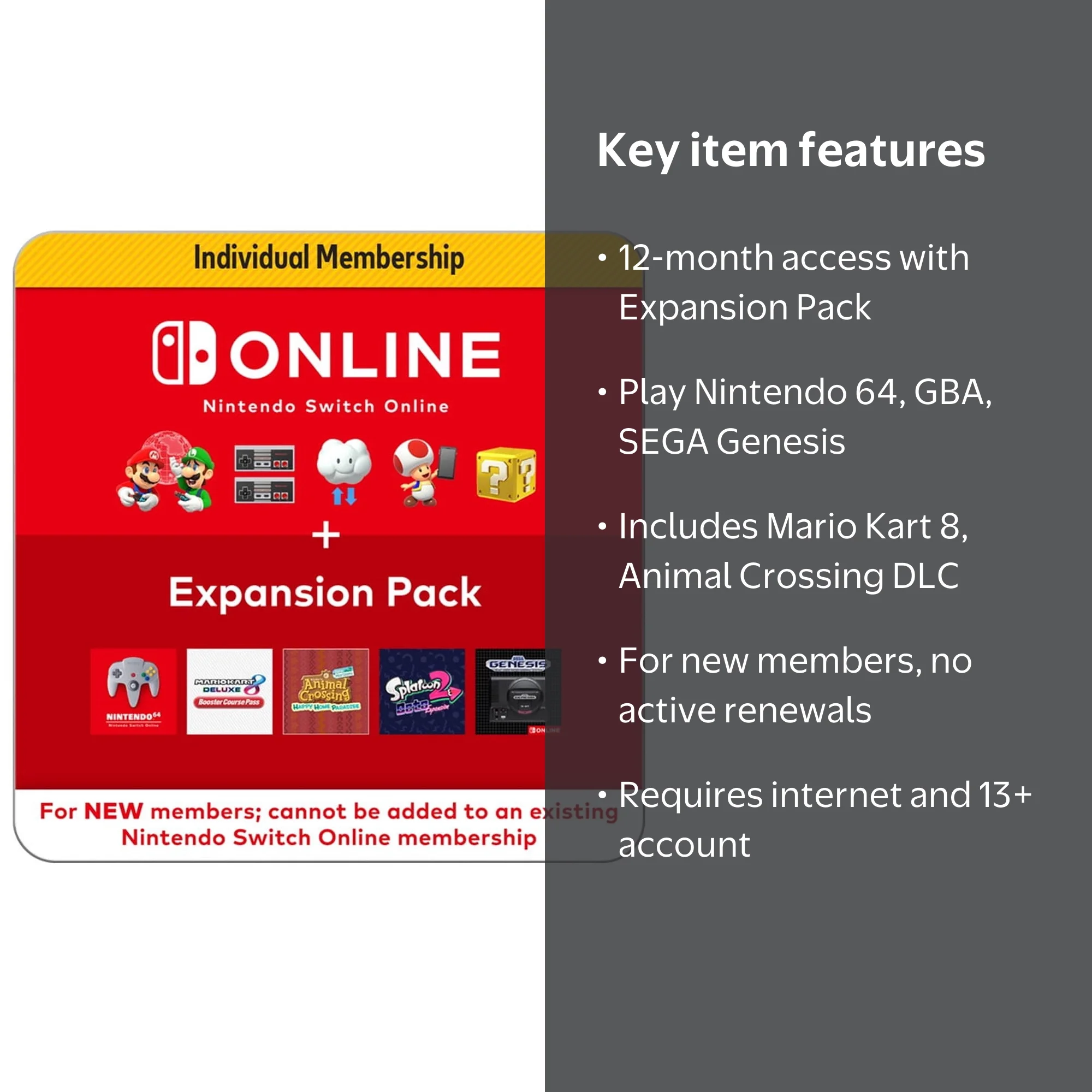 Nintendo Switch Online 12 Month Individual Membership + Expansion