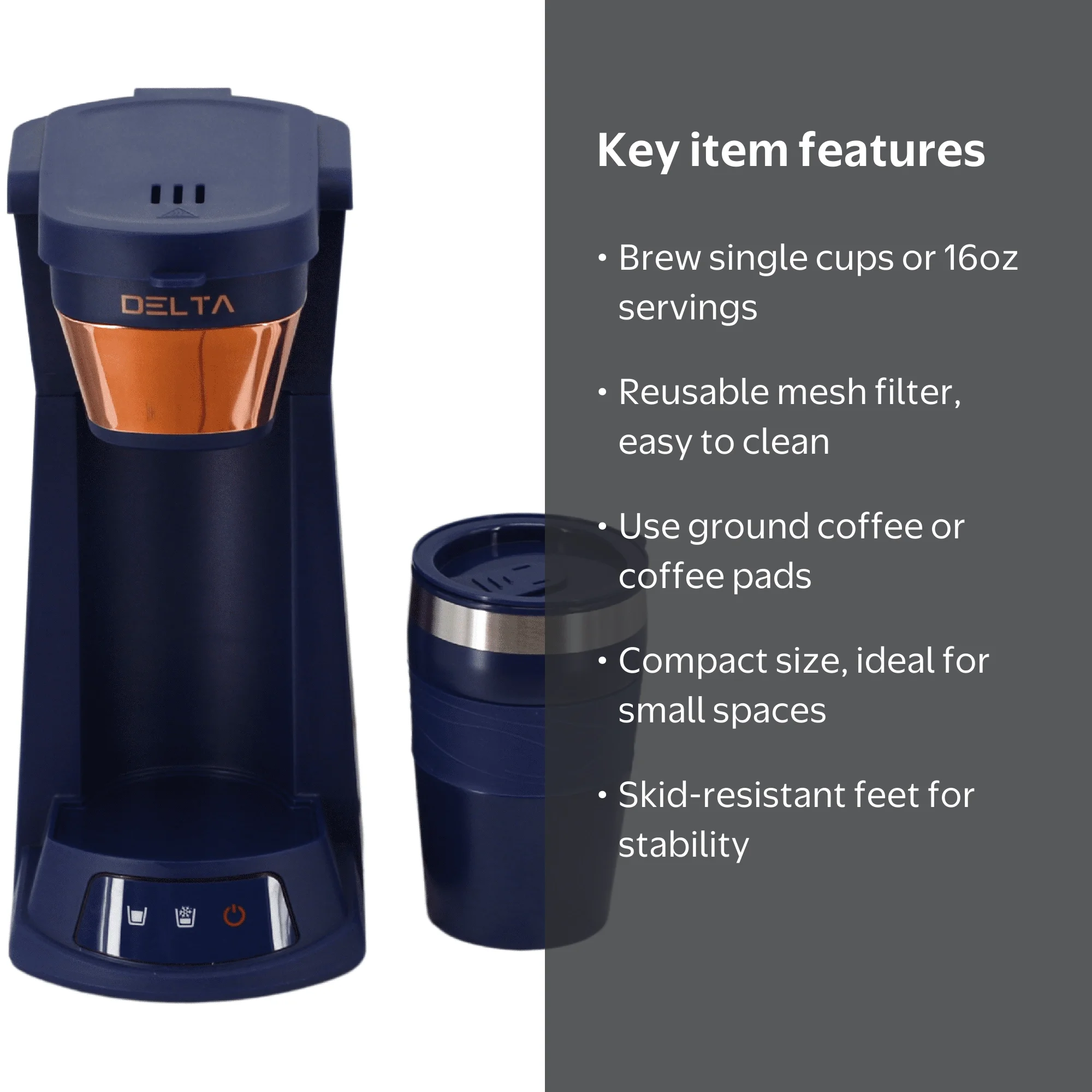 Prime Cuisine Single Cup Coffee Maker with 16oz Tumbler – Compact