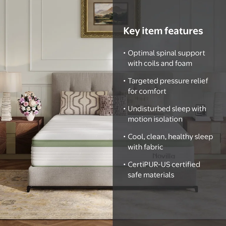 Novilla Snowfall 10 inch Queen Size Mattress in a Box, Hybrid