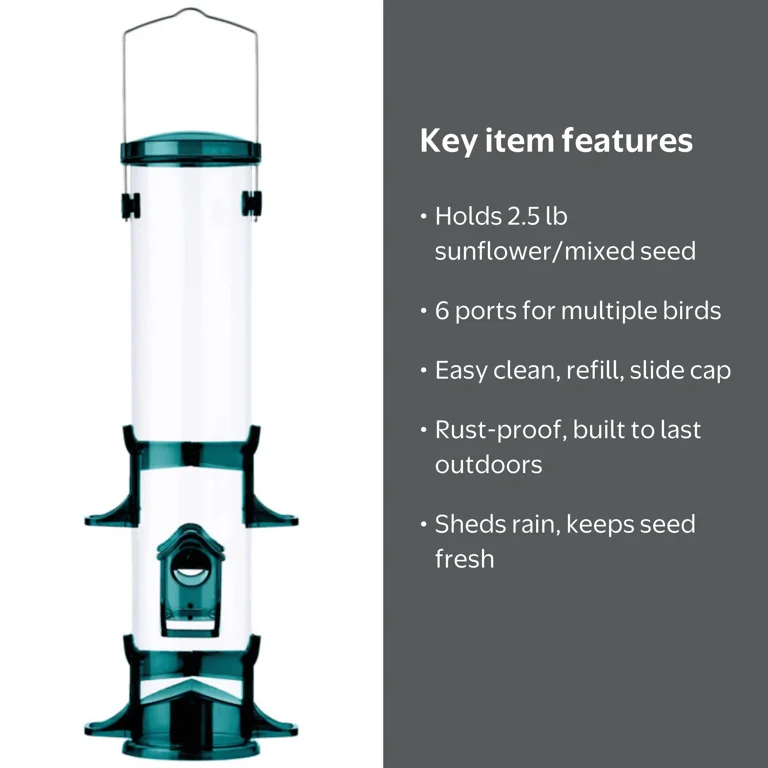 More Birds Jumbo Songbird Tube Feeder, 2.5 lb Capacity, Green