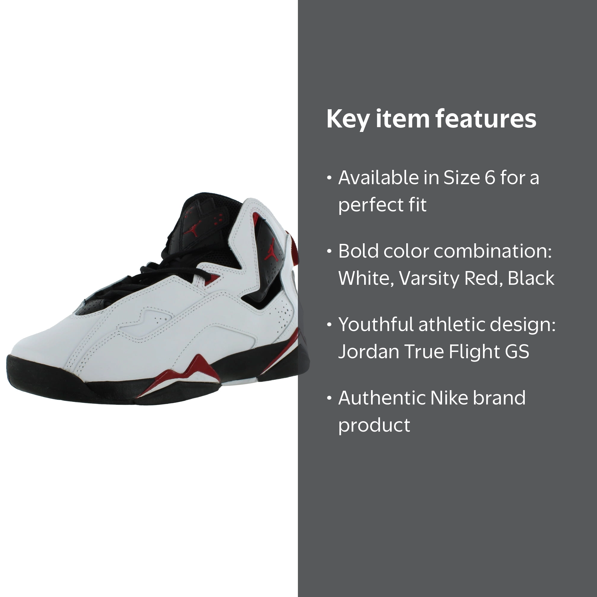 Nike Jordan True Flight GS Boys Shoes Size 6, Color: White/Varsity