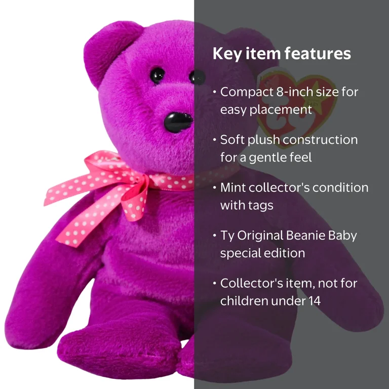 Ty Beanie Baby MAGENTA II Collectible Teddy Bear Plush, Purple, 8