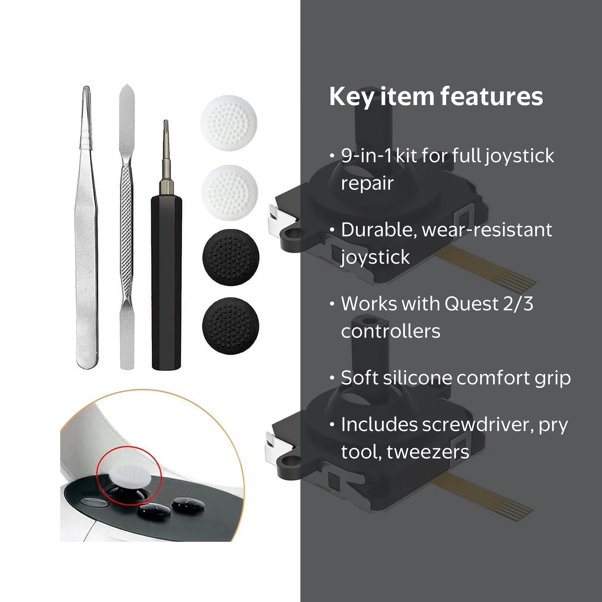 Joystick Replacement Kit for Oculus Quest 2, Repair Kit for Meta