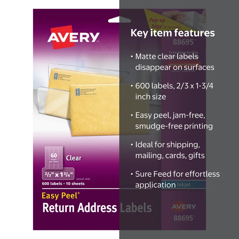 【Hi_　DH-915R(W)】 Avery Matte Clear Return Address Labels, Inkjet, 2/3