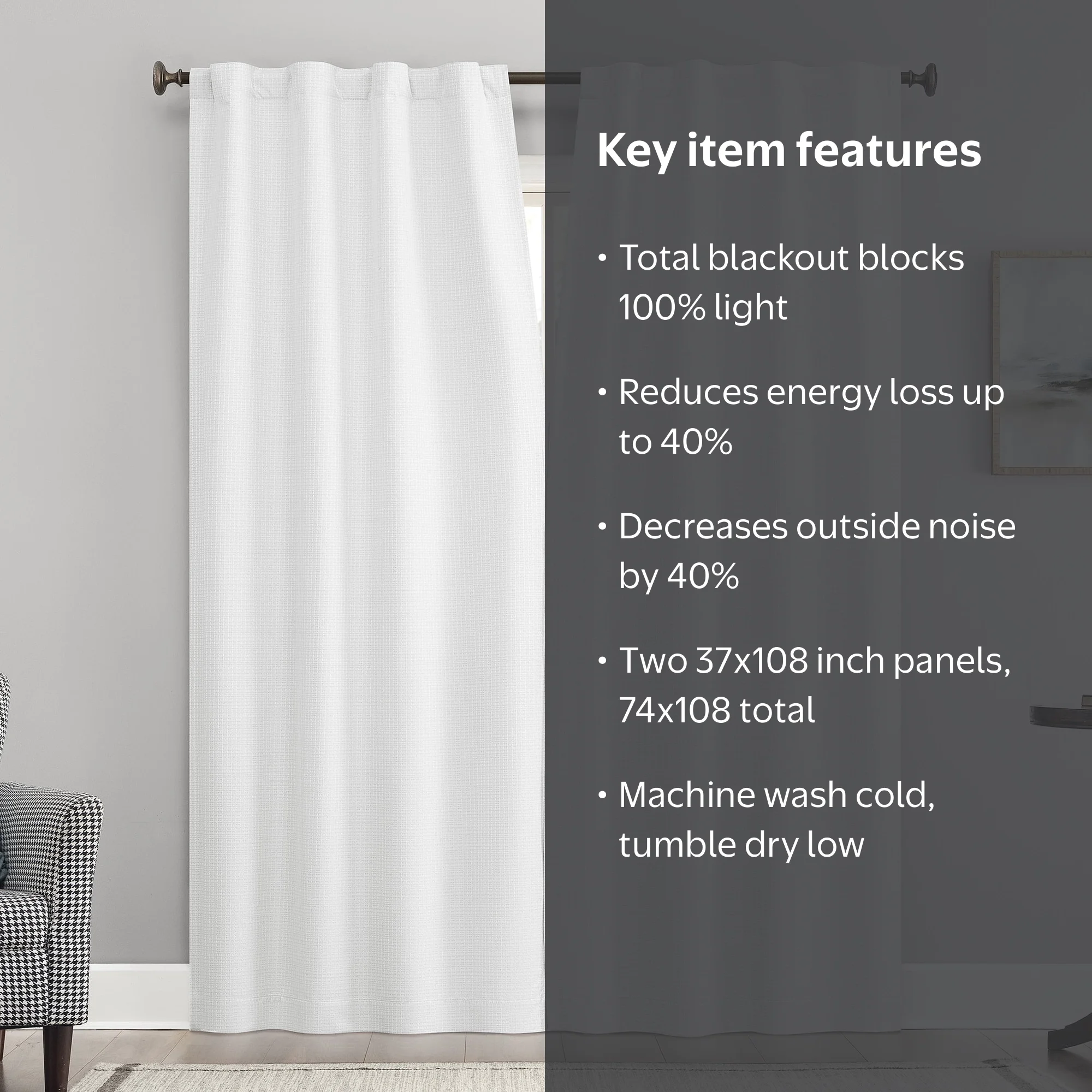 Sun Zero Vance 100% Blackout Thermal Noise Reducing Curtain Panels