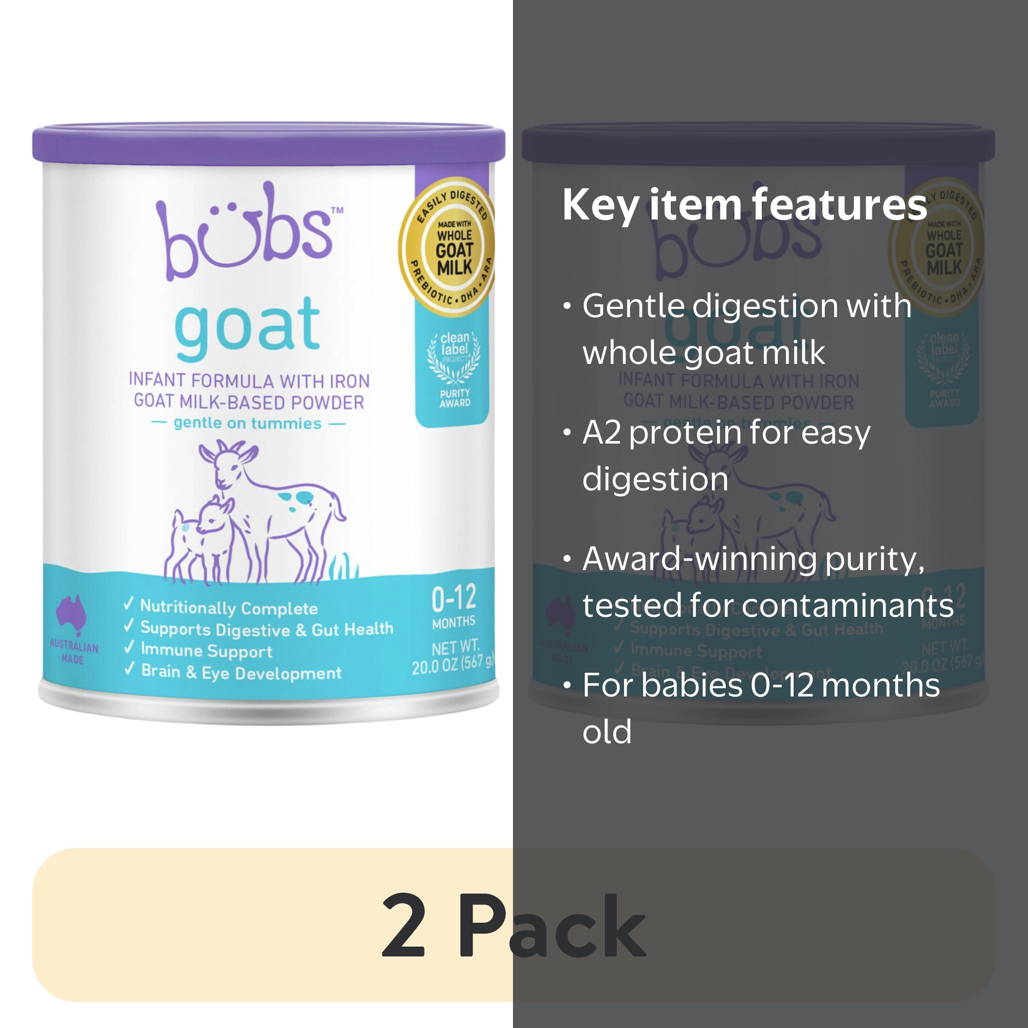 2 pack) Bubs Easy Digest Goat Milk Infant Formula Powder (Babies 0