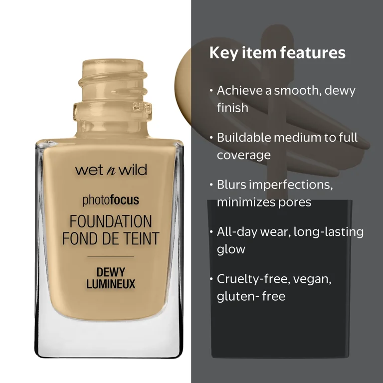 wet n wild Photo Focus Dewy Liquid Foundation, Cream Beige 1.0 fl