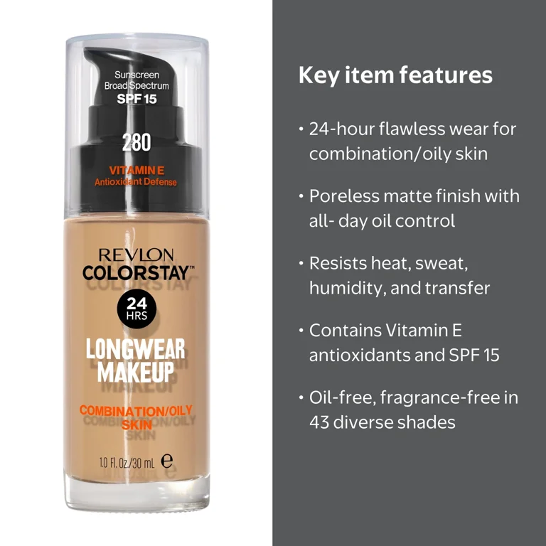 Revlon ColorStay Liquid Foundation Makeup, Matte Finish, SPF 15