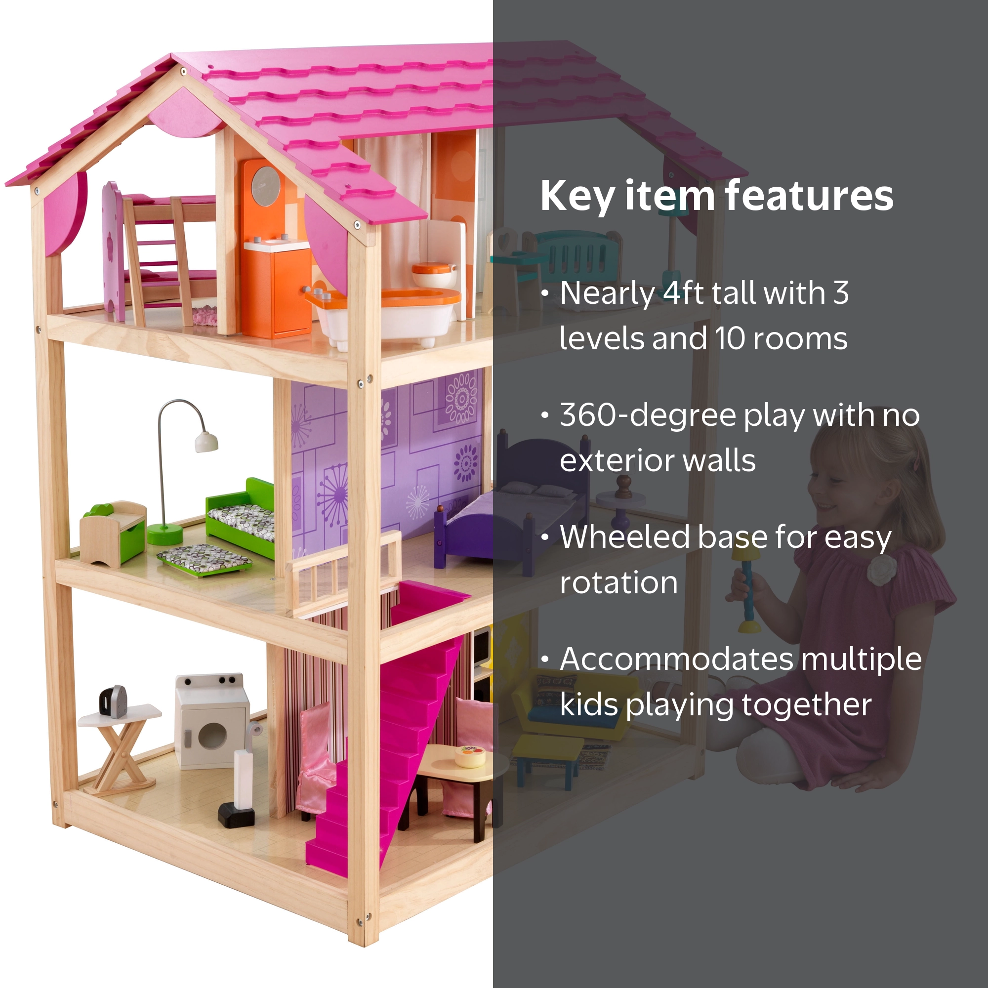 KidKraft So Chic Dollhouse, 3 Levels, 10 Rooms, 46 Accessories