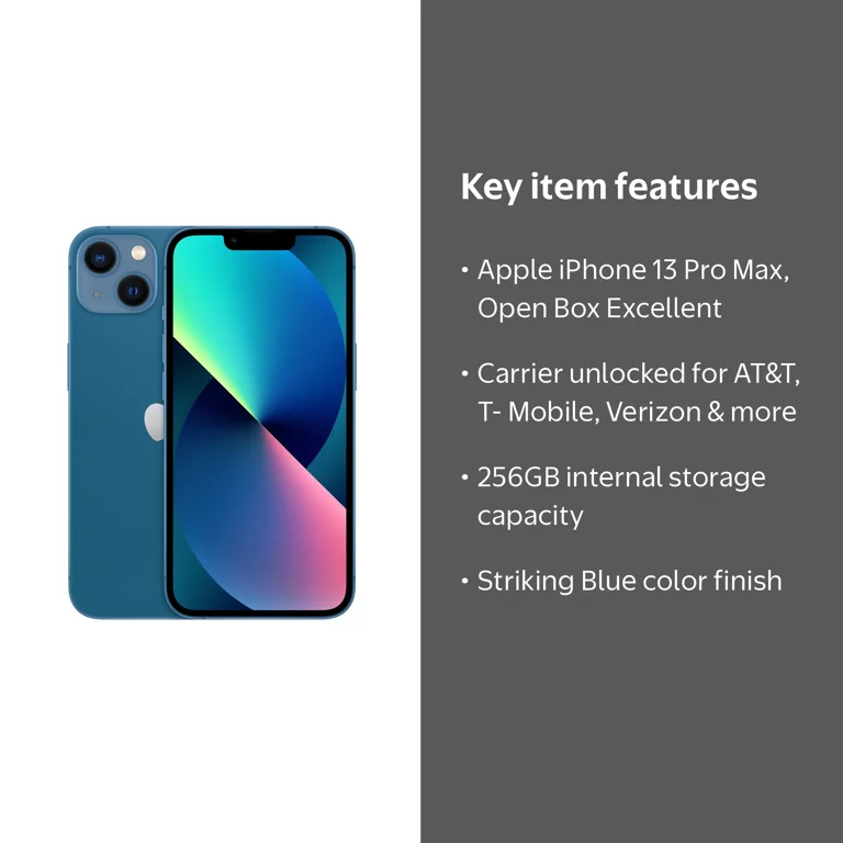 Open Box Apple iPhone 13 Pro Max - Carrier Unlocked - 256GB Blue