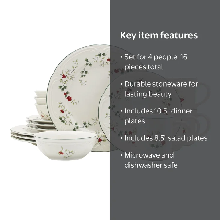 Pfaltzgraff Winterberry 16-Piece Dinnerware Set, Service for 4