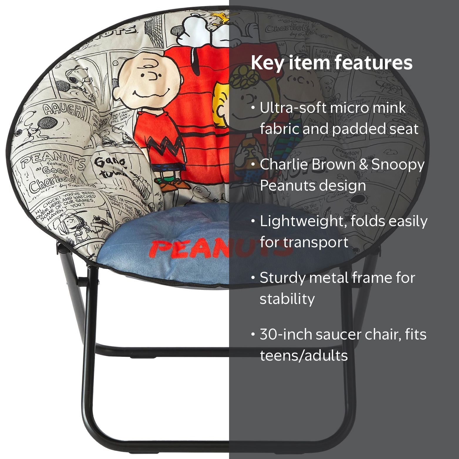 Peanuts Folding Saucer Chair for Teens and Adults, Multi - Walmart.com