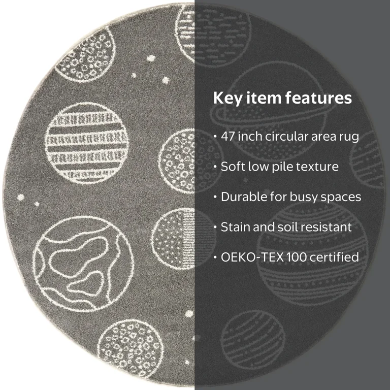 Mainstays Grey Space Round Indoor Rug 47in Stain-Resistant Non
