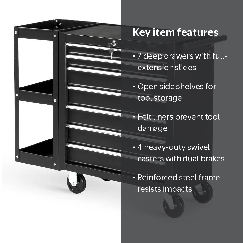 Ktaxon 7-Drawer Rolling Tool Chest with Side Shelves, Lockable