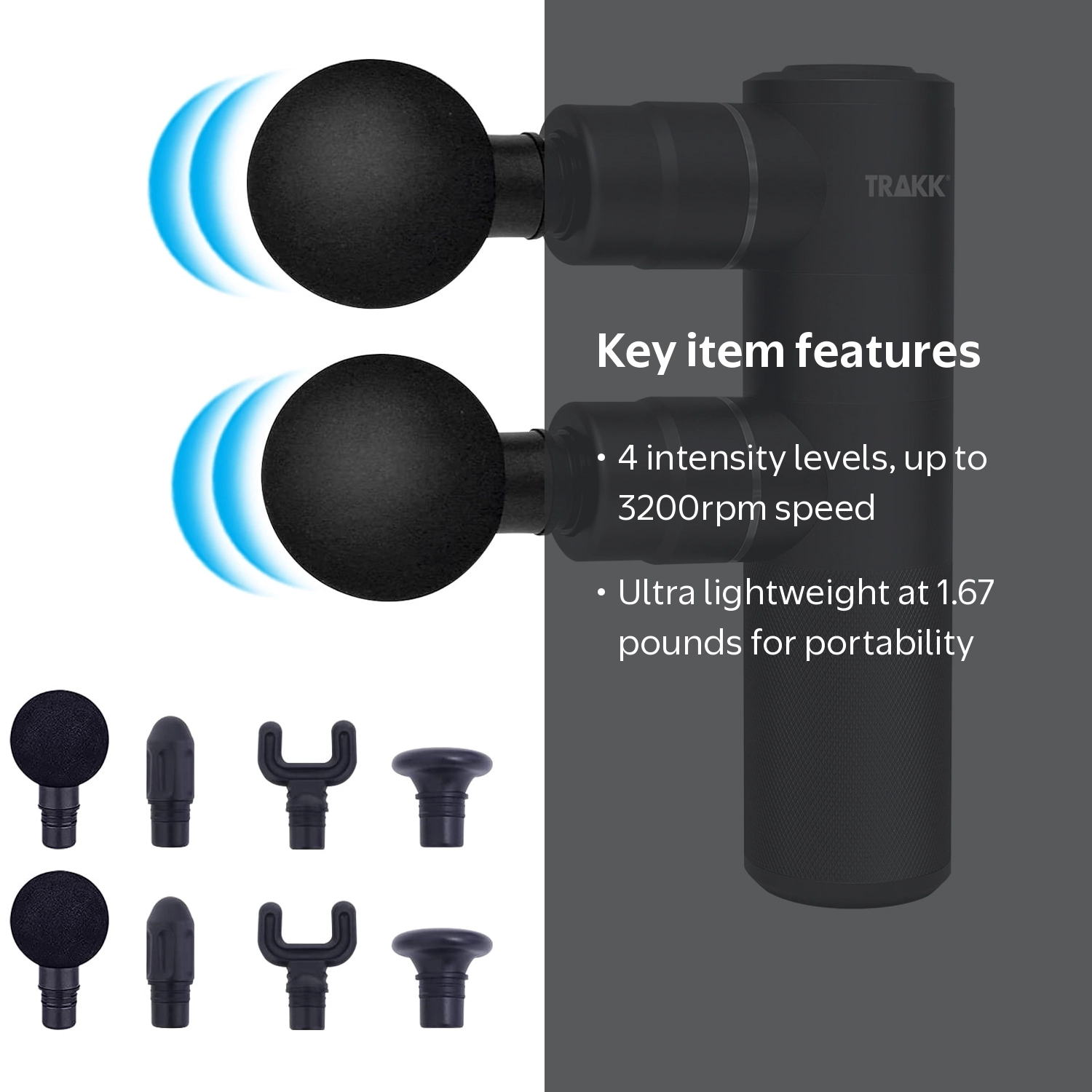 TRAKK Double Head Deep Tissue Percussion Muscle Massage Gun