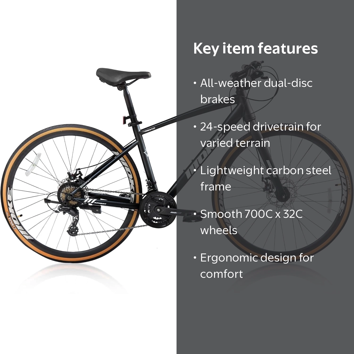 Men's 700C 24-Speed Hybrid Road Bike, Dual Disc Brakes, City