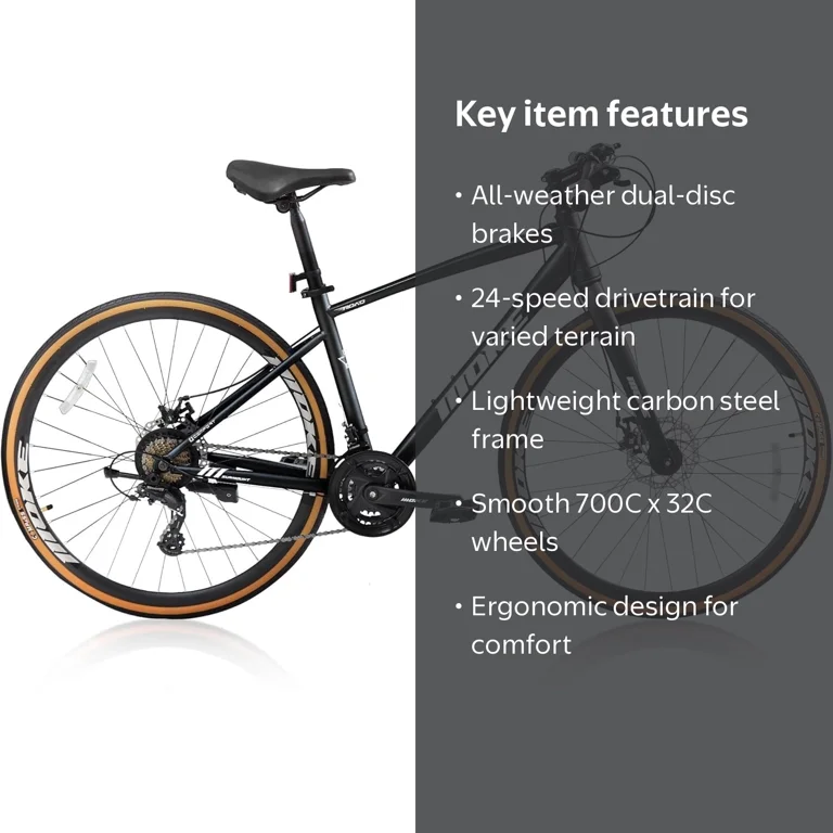 Men's 700C 24-Speed Hybrid Road Bike, Dual Disc Brakes, City