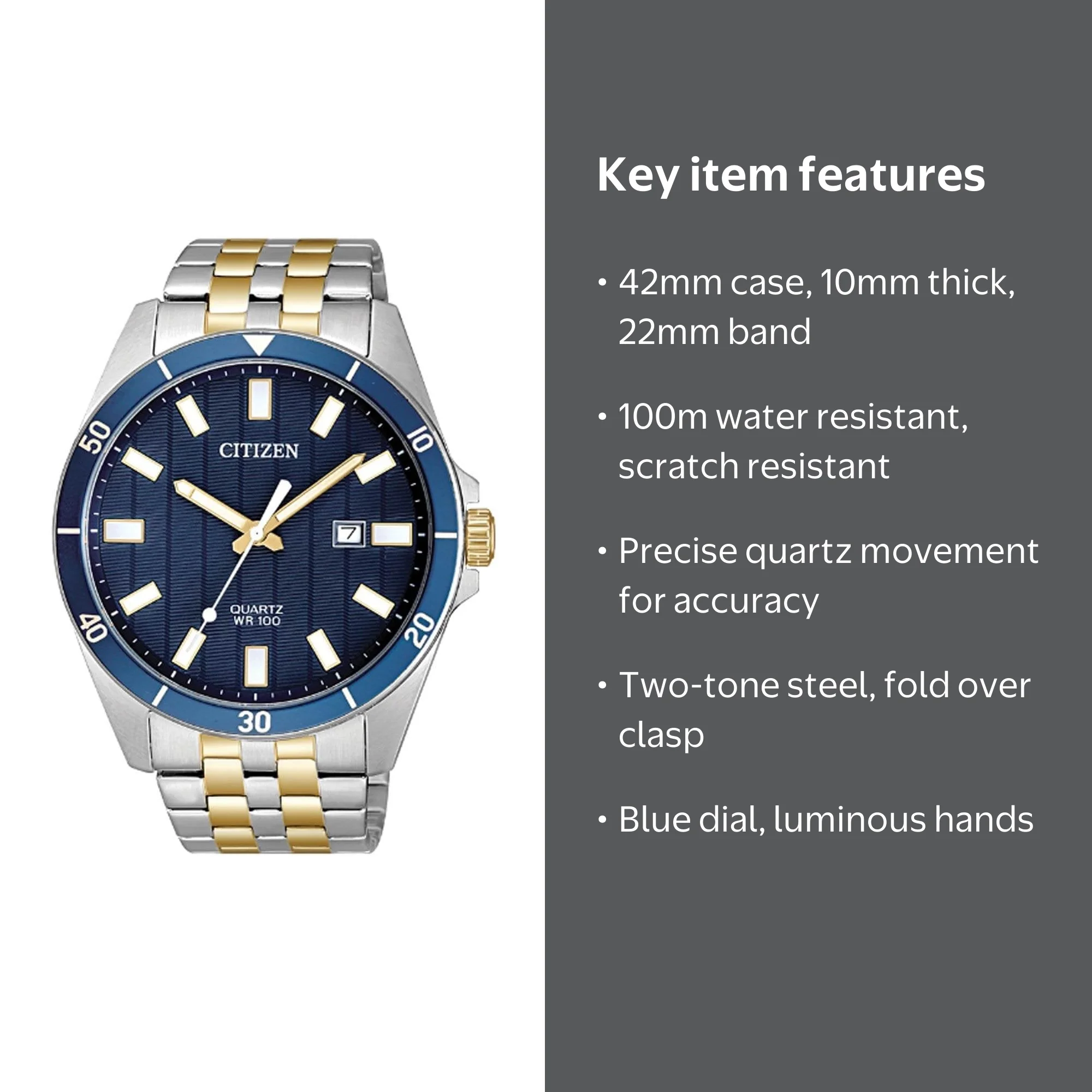 Citizen, Men's Quartz Watch, BI5054-53L, Blue Dial Two-tone