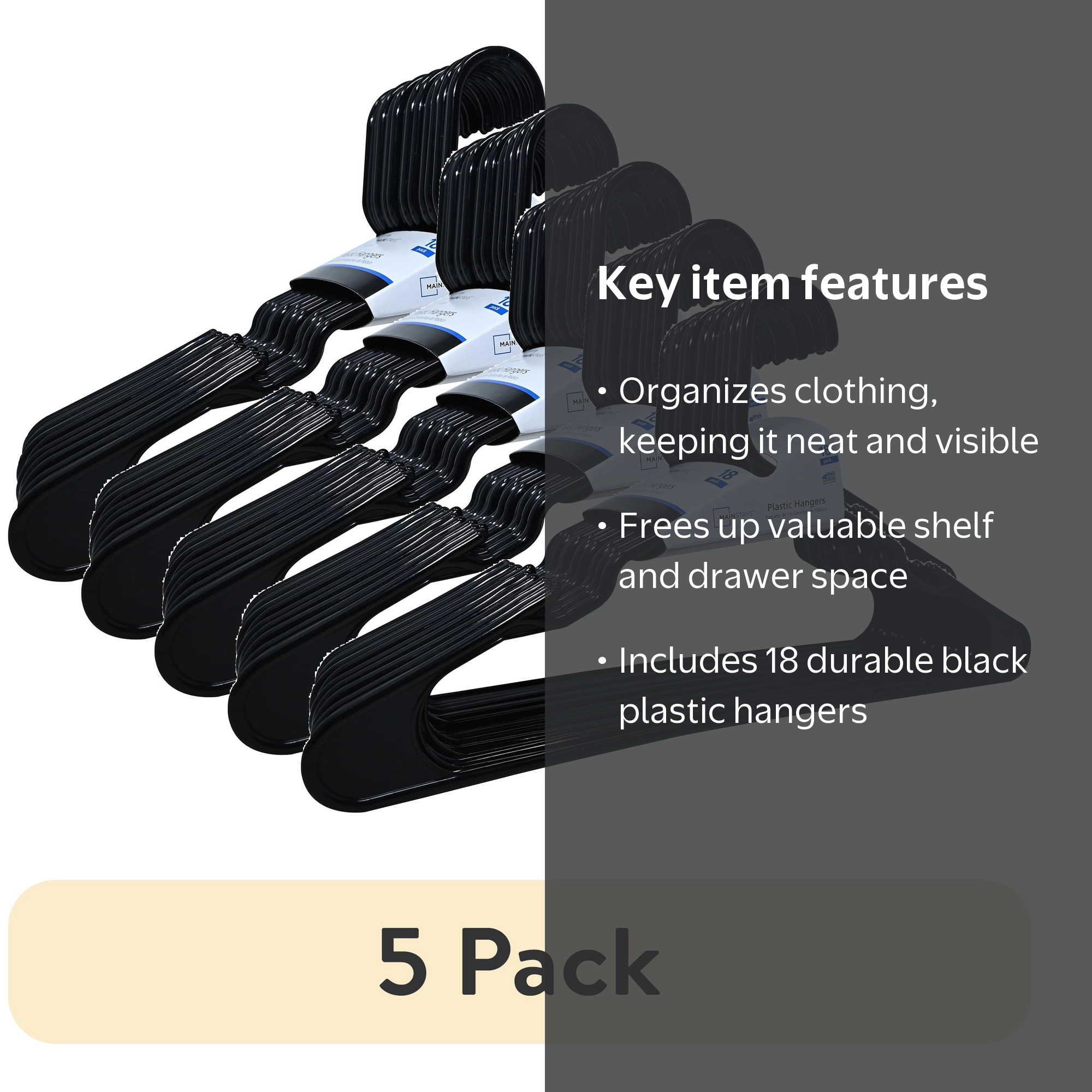 Mainstays Plastic Notched Adult Hangers 18 Pack - Black - Walmart.com