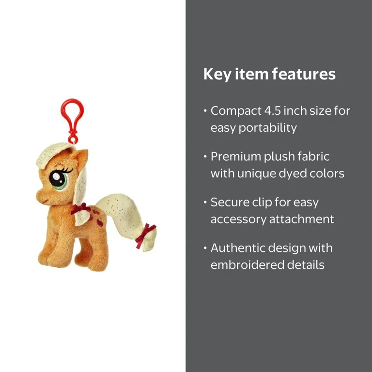 Aurora World My Little Pony Clip-On Applejack Pony Plush, 4.5