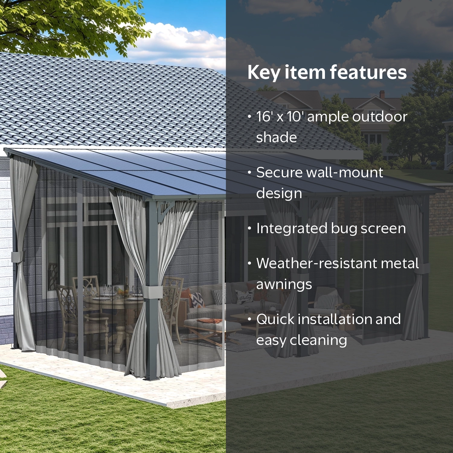 AECOJOY 16' x 10' Outdoor Hardtop Gazebo With Mosquito Net