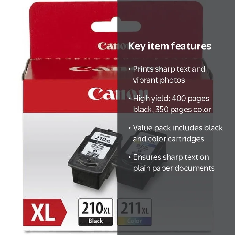 Canon, PG-210 XL CL-211 XL Value Pack, Black, Cyan Magenta Yellow