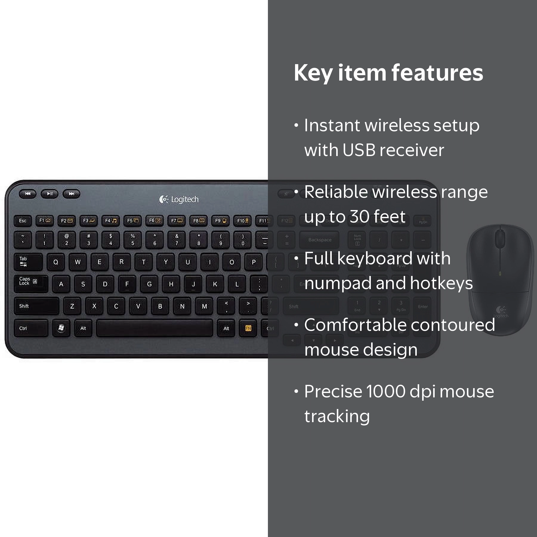 Logitech MK360 Wireless Keyboard and Mouse Combo Set for PC with