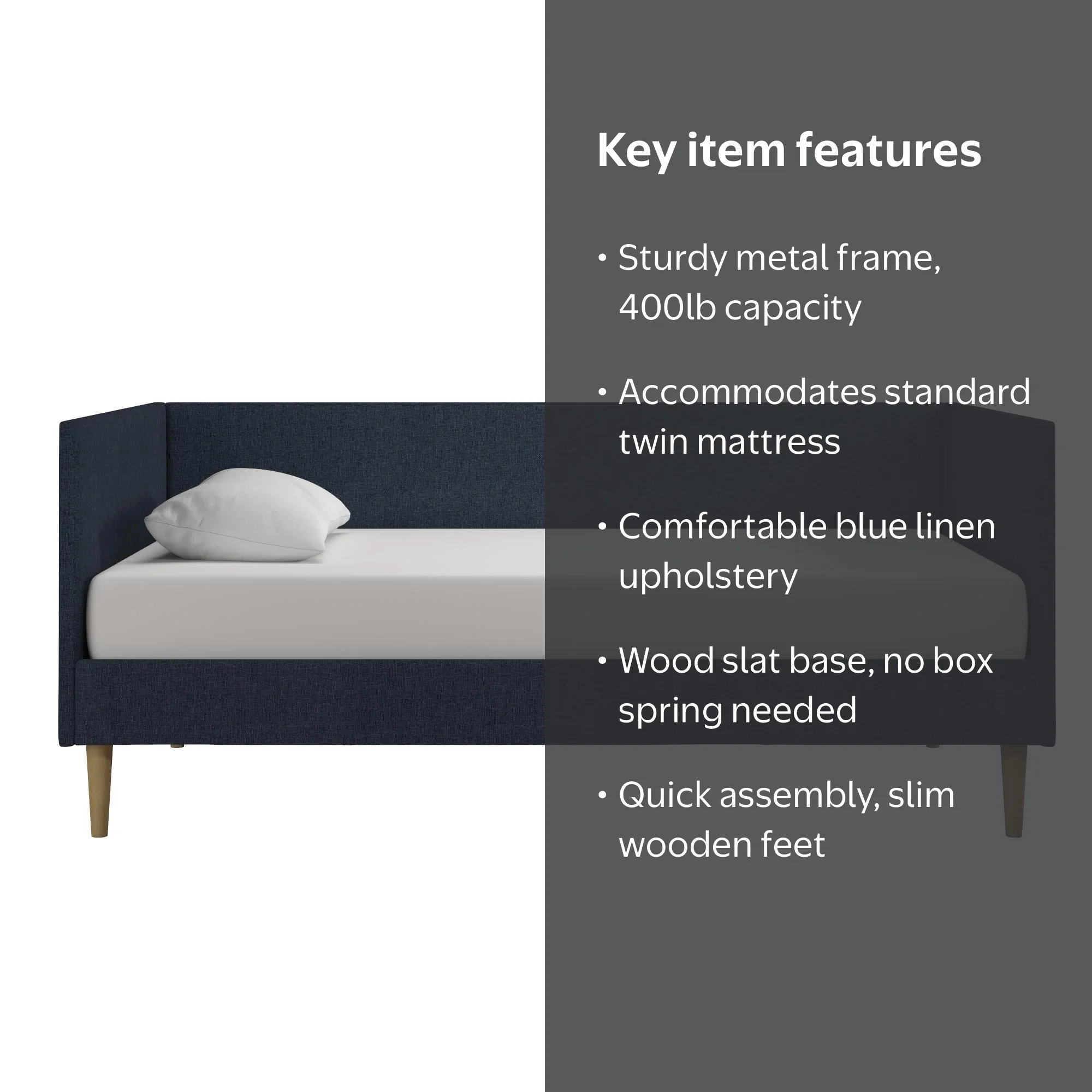 DHP Franklin Mid-Century Upholstered Daybed Frame, Blue Linen