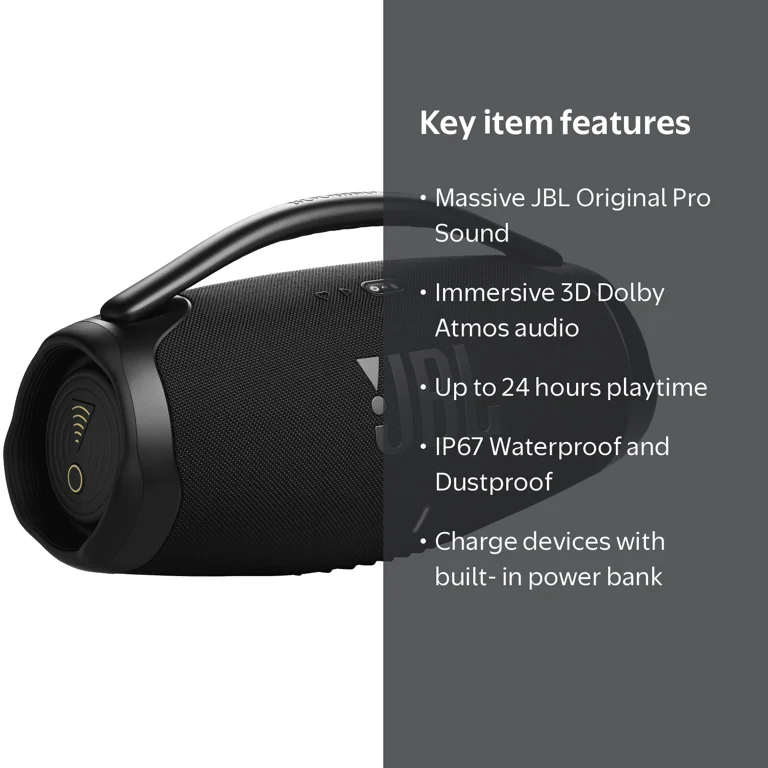 JBL BOOMBOX 3 ブラック　超美品！ JBL, Portable Speaker, 3D Dolby Atmos, Up to 24 Hours Battery