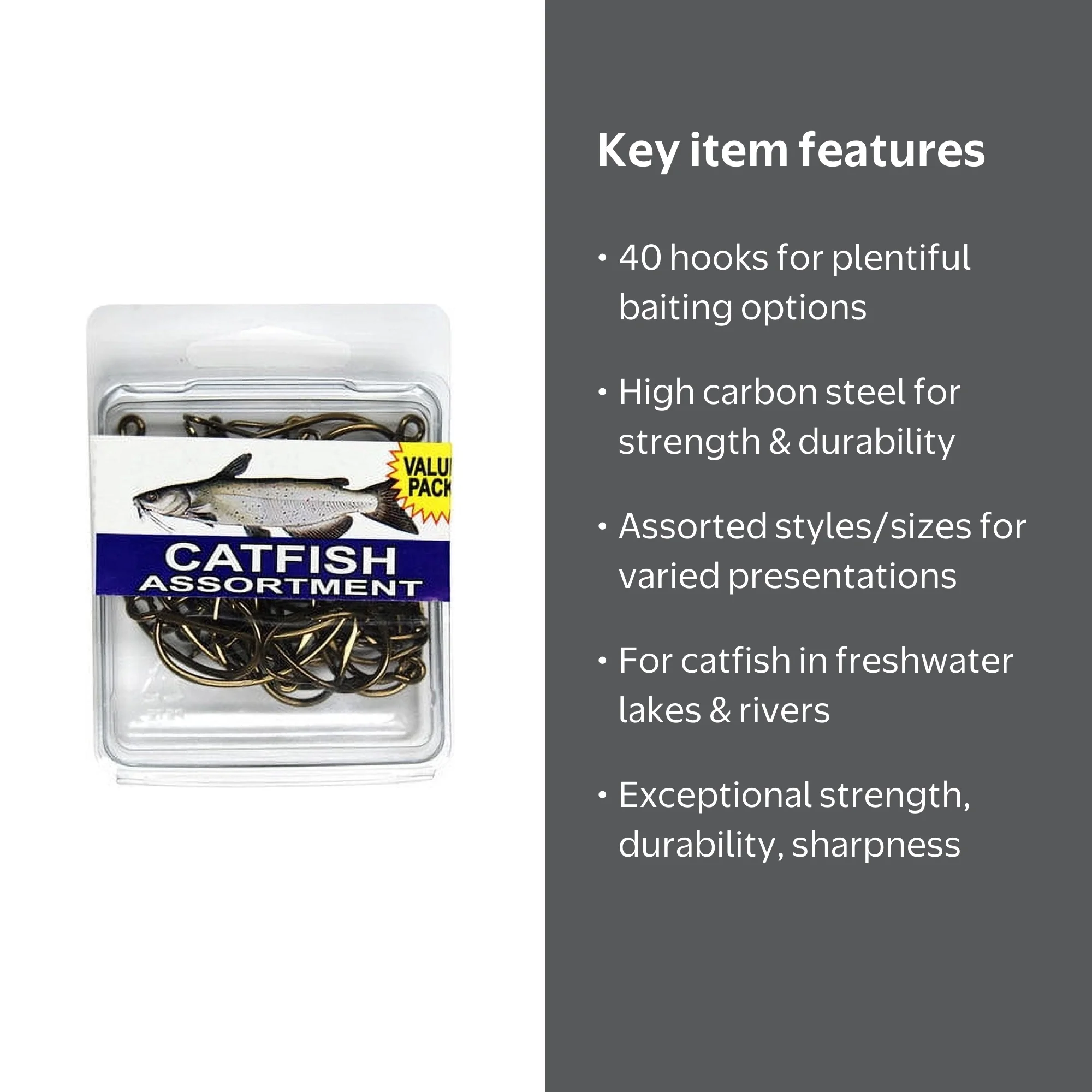 Eagle Claw Catfish Hooks Assortment 40 Pieces, High Carbon Steel, Freshwater Fishing - Walmart.com Eagle Claw Catfish Hooks Assortment 40 Pieces, High Carbon Steel, Freshwater Fishing - Walmart.com