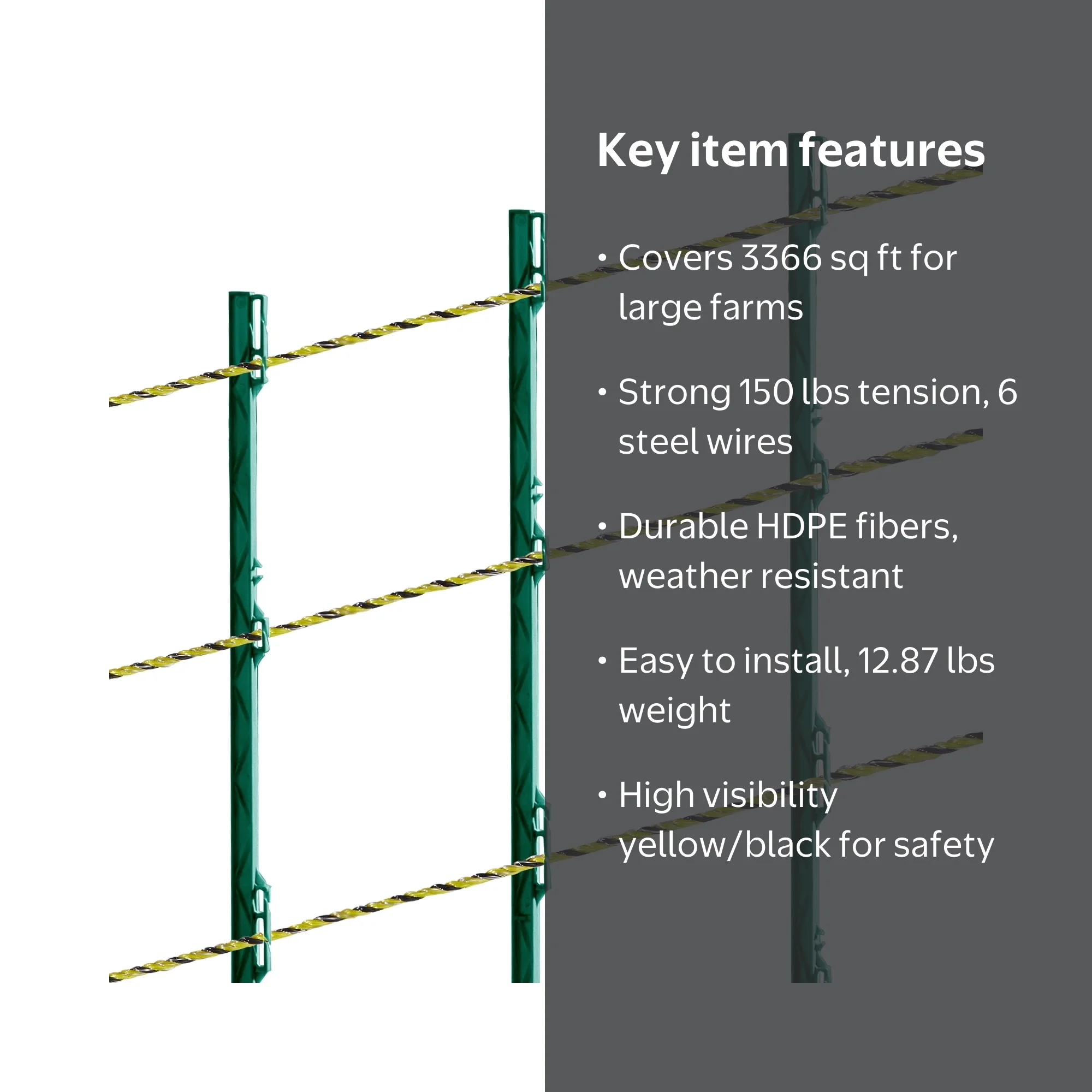 KFFKFF Electric Fence Wire, 3366Ft 1026M Portable Polywire, 1/8
