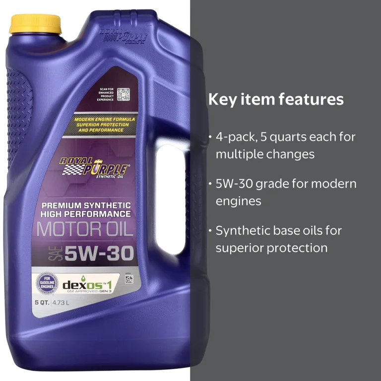 4 pack) Royal Purple High Performance Motor Oil 5W-30, Premium